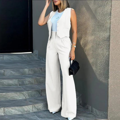 Elegant Button Vest Two Piece Set