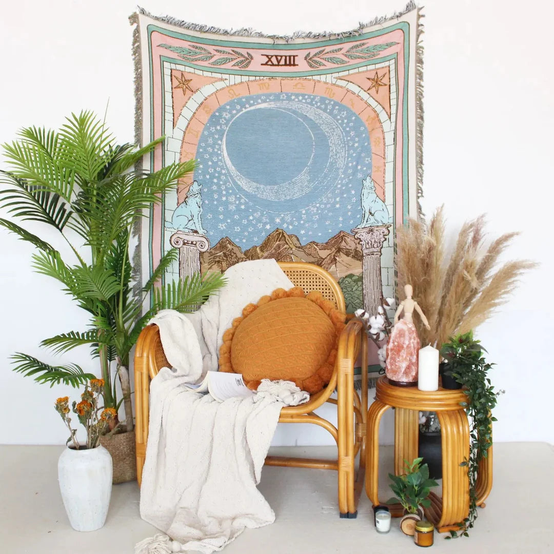 Moon Tarot Woven Throw Blanket